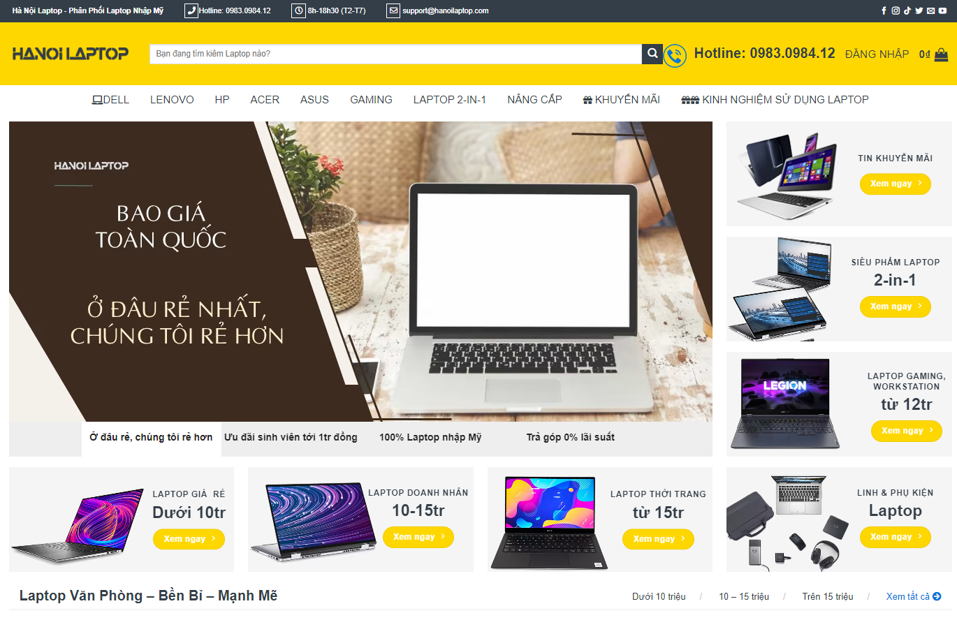 laptop mỏng nhẹ dưới 15 triệu tại Hanoilaptop.com